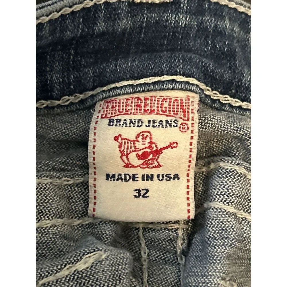 True Religion Blue Bling Raw Hem Cut Off Jean Shorts‎ 32